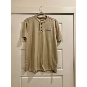 Stanley Workwear Mens Short Sleeve Henley Shirt Tan Khaki Cotton Blend Size M